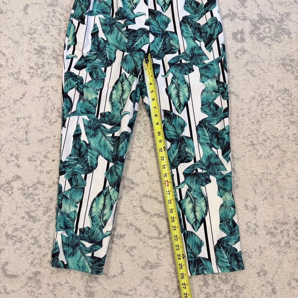 a.peach Tropical Leaf Print Pants Womens L Green Palm Resort Casual - Picture 5 of 8